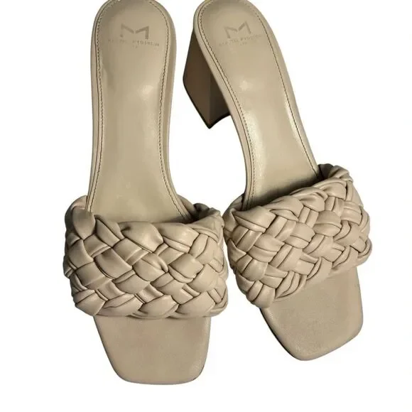 Marc Fisher Woven Faux Leather Moral Slide Sandals, Size 9.5M, Light Natural - Picture 4 of 13